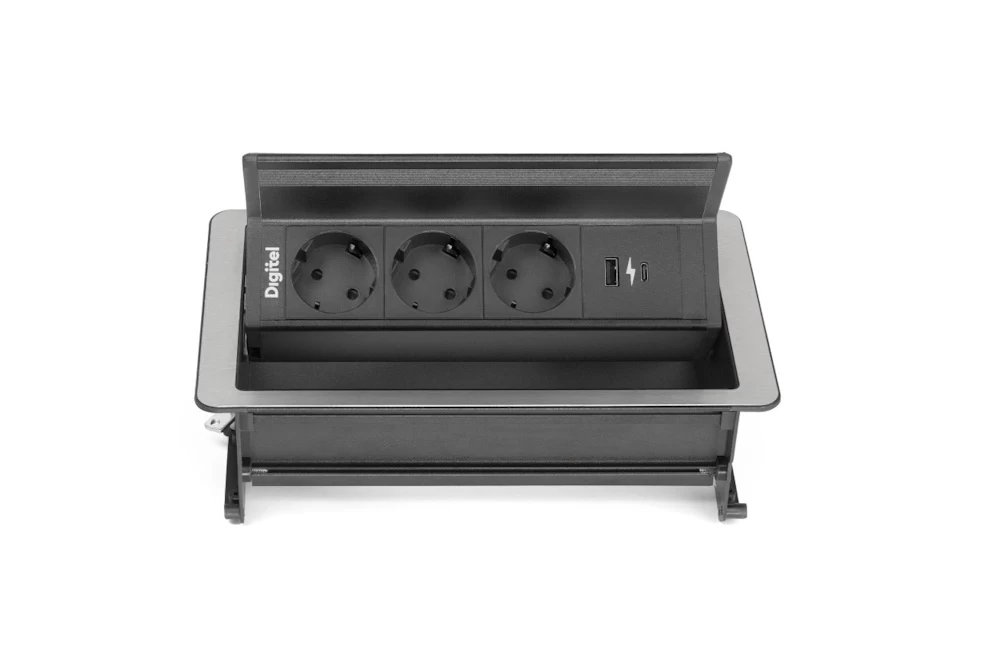 Rozečių blokas FlipUpPush 3xSchuko, 1xUSB A, 1xUSB C juodas